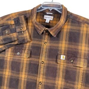 Carhartt Mens 3XL Plaid Flannel Shirt Brown Yellow 104451 B10 Original Fit